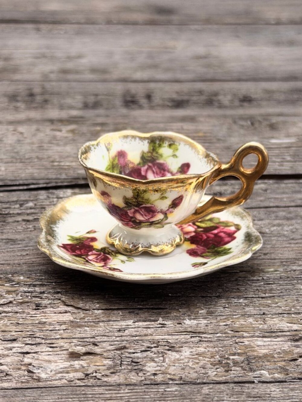 Vintage Norcrest Golden Rose Fine China Mini Teacup & Saucer Floral Japan 3/668
